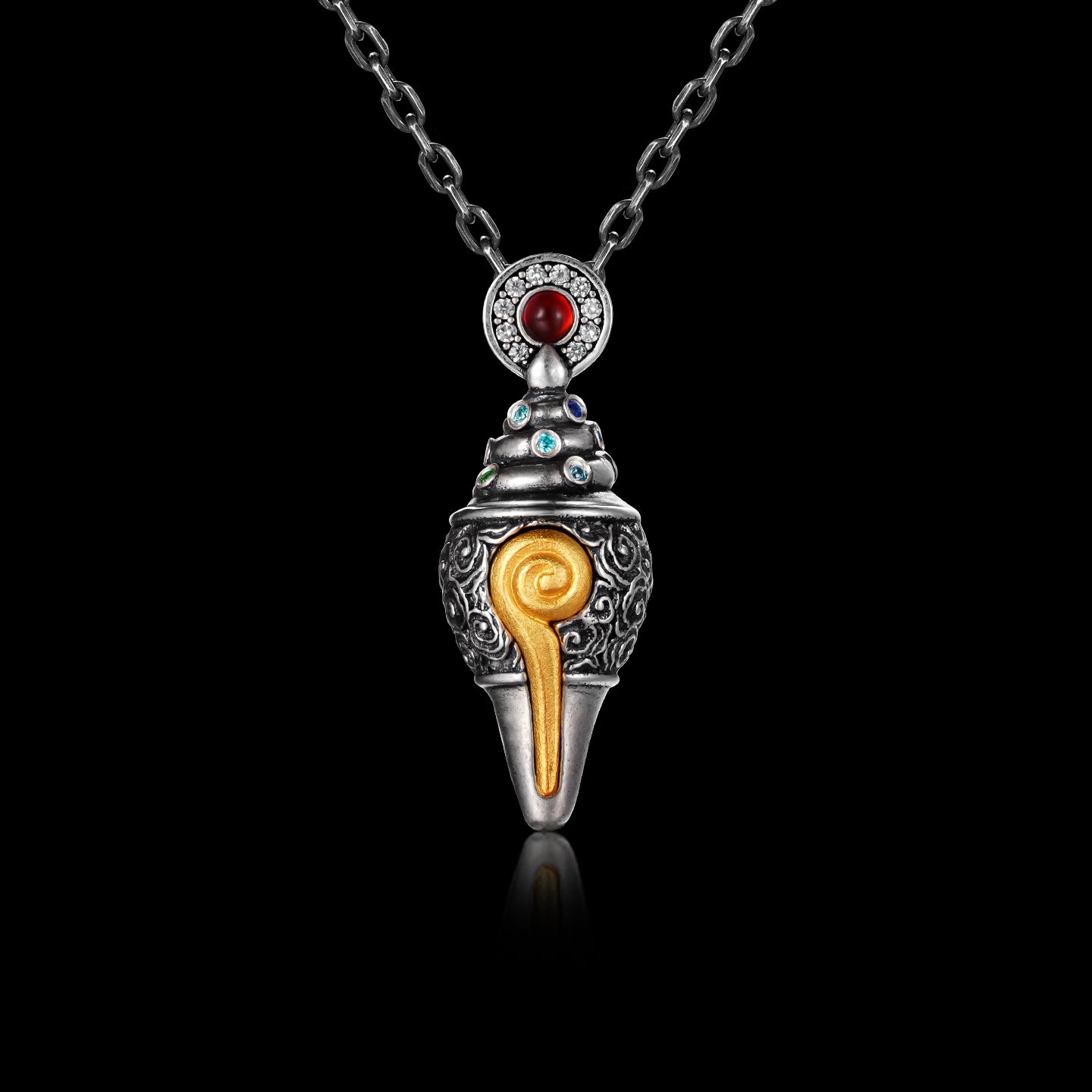 Sterling silver Tibetan conch pendant