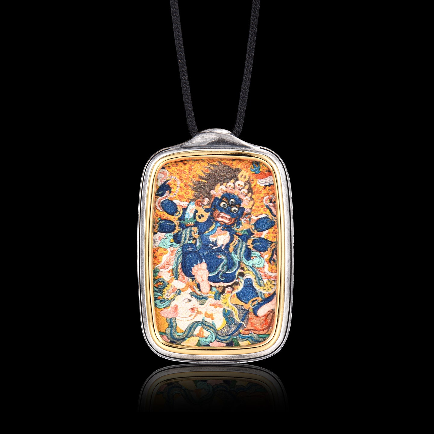 Tibetan Six-Armed Mahakala Painted Thangka Pendant