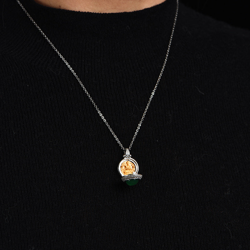 Akasagarbha Bodhisattva Green Agate Sterling Silver Gawu Box Necklace