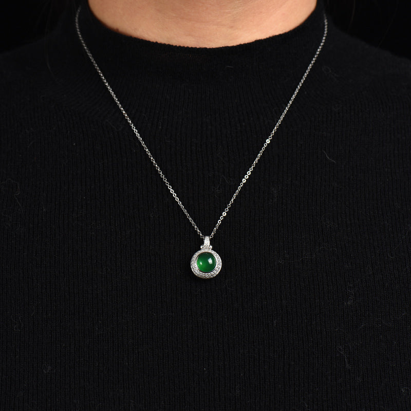 Akasagarbha Bodhisattva Green Agate Sterling Silver Gawu Box Necklace