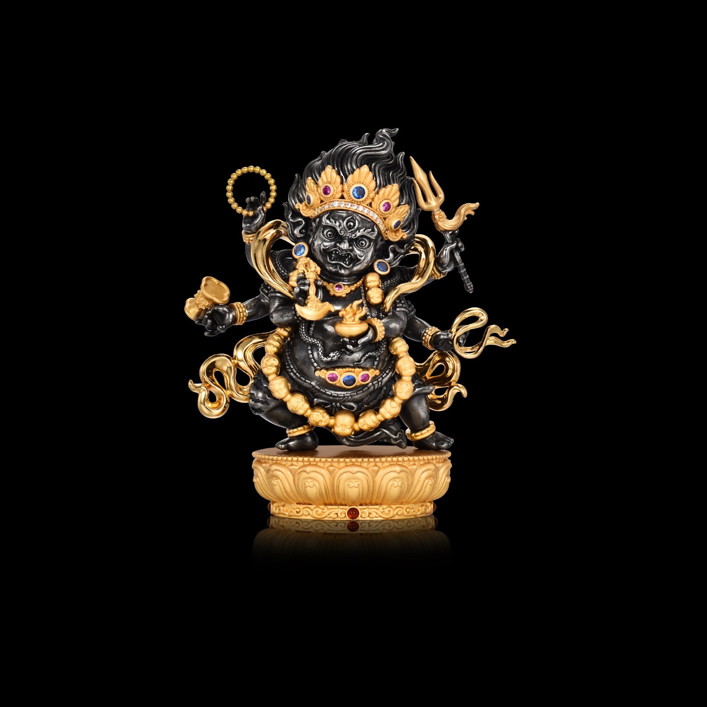 Six-armed Mahakala bronze statue solemn ornaments