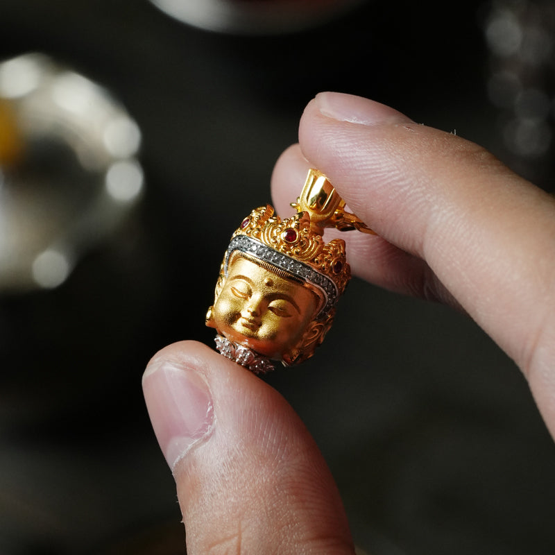 จี้พระพุทธธาราสีเขียวขนาดเล็กแบบทิเบต