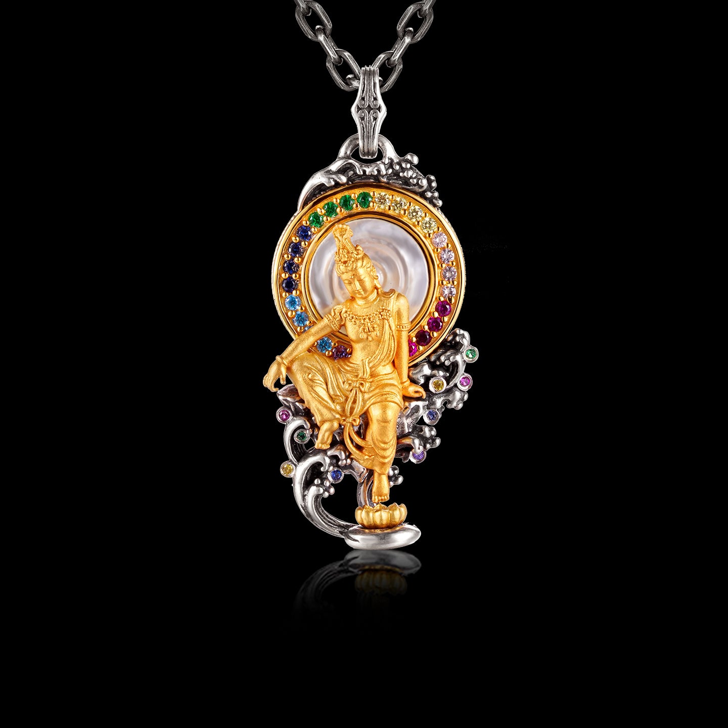 Water Moon Guanyin sterling silver pendant