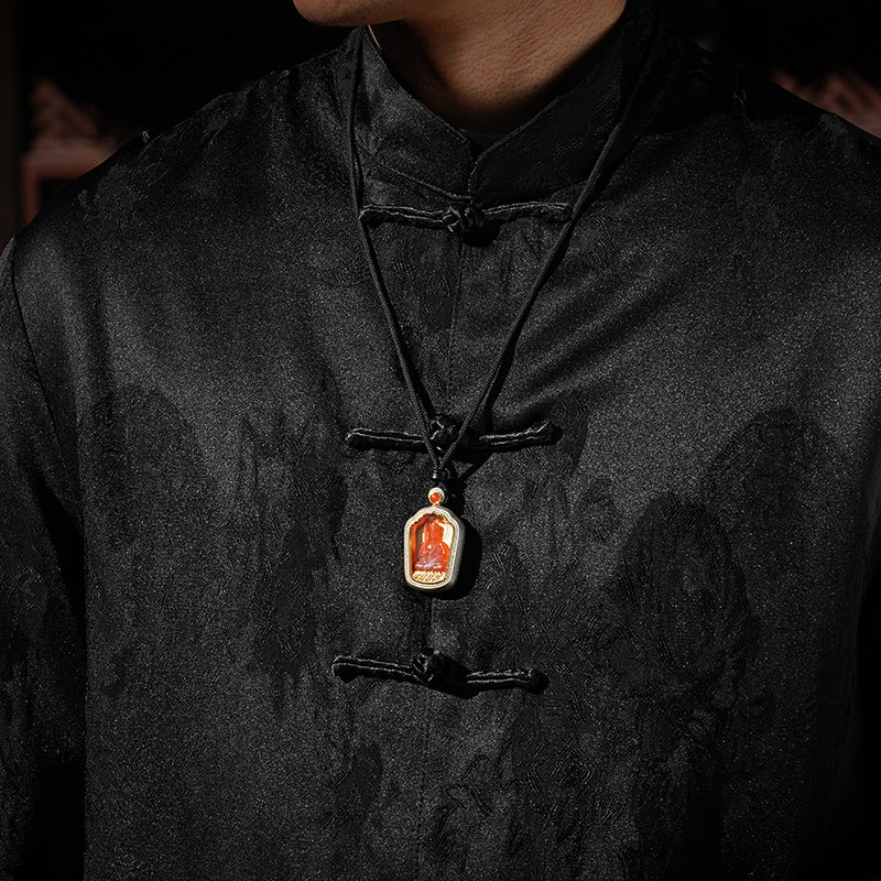 Manjusri Bodhisattva Nanhong Hetian Jade Pendant (Zodiac: Rabbit)