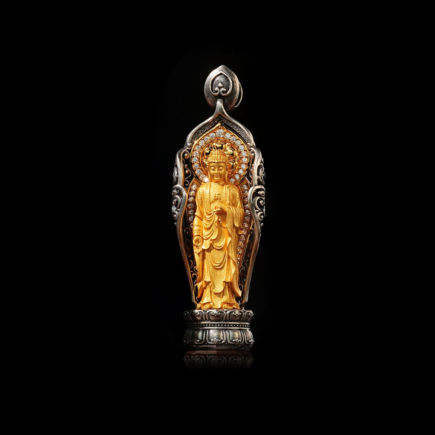 Three Sakyamuni Buddha Sterling Silver Pendant