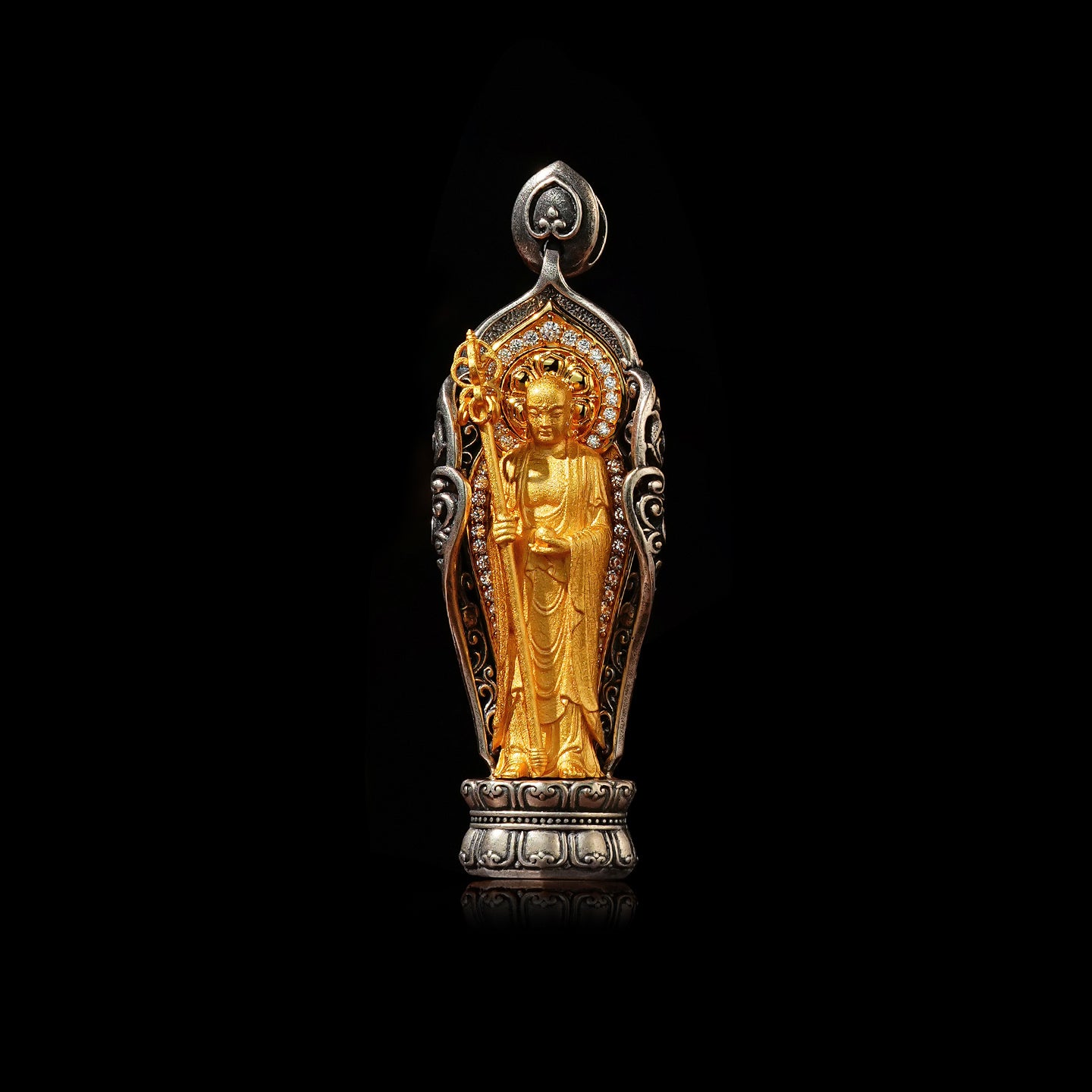 Three Holy Ksitigarbha Bodhisattva Sterling Silver Pendant