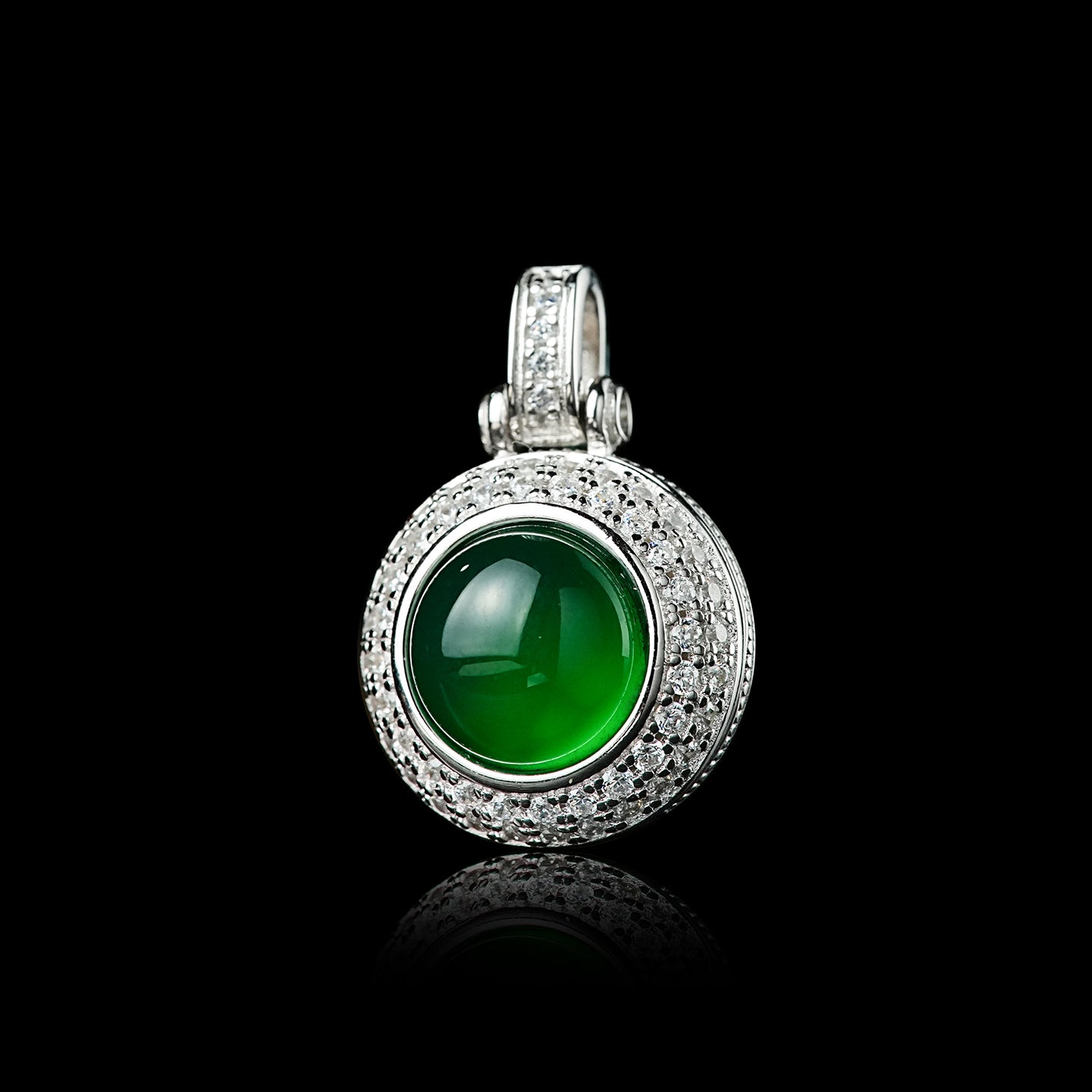 Akasagarbha Bodhisattva Green Agate Sterling Silver Gawu Box Necklace