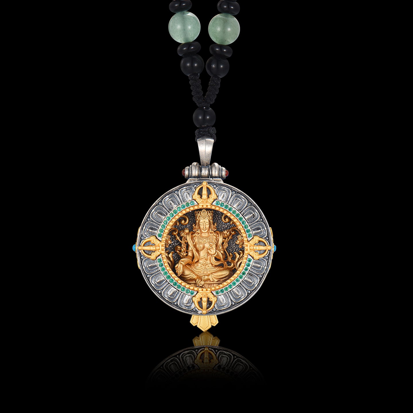 Green Tara Tibetan sterling silver Gawu box pendant