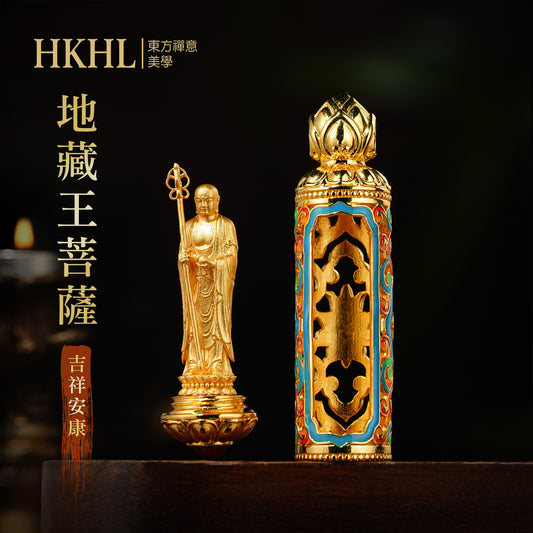 地藏王琺瑯彩轉佛桶純銀黃金色吊墜