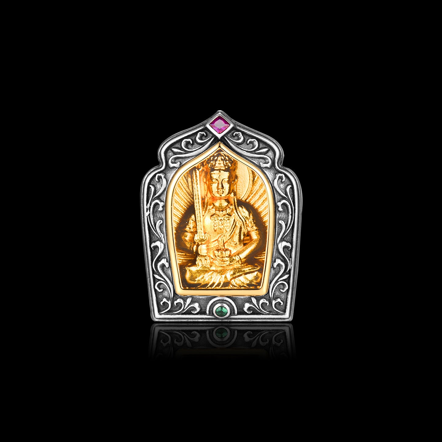 八大守護佛像文殊菩薩嘎烏盒吊墜(生肖：兔)