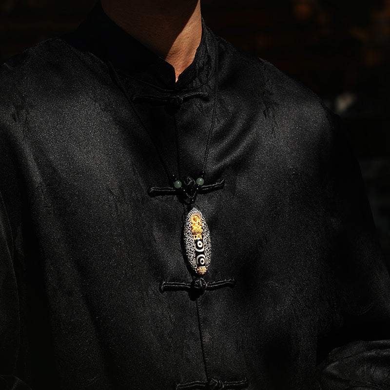 黃財神天珠財運亨通吊墜